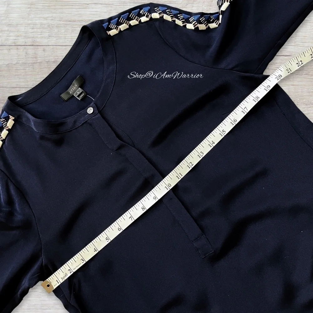 J.Crew Collection NWT rare navy silk embellished sleeve blouse *shop@iamwarrior